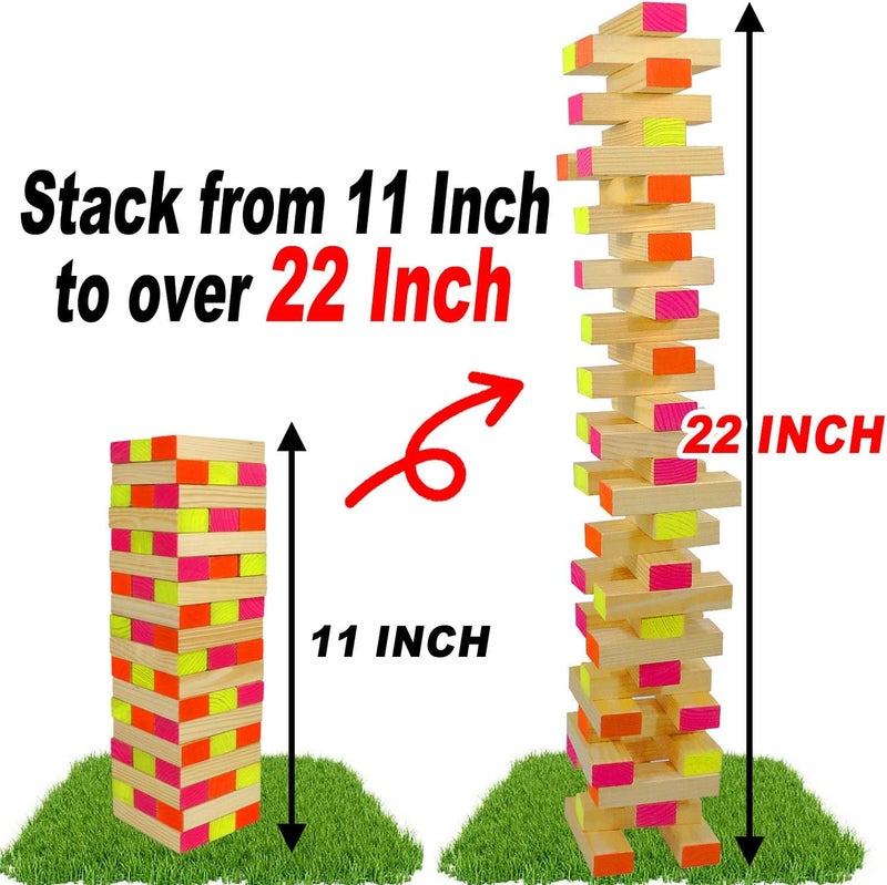 Ahuimeius 54 Piece Glow Tumble Tower Board Games, Glow in The Blacklight Tumble Tower, Indoor/Outdoor Board Game for Adults for Family Game Night - Image 3